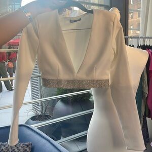 Zara White Rhinestone Crop Top small